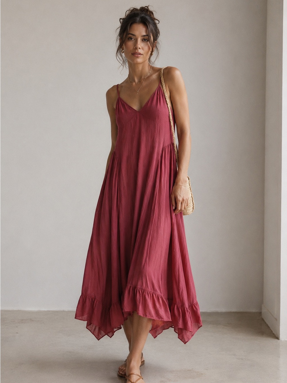 Future Collective Midi Dress Polyester Ruffle Hem XL Berry Pink NWT Boho Chic